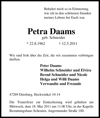 Traueranzeige von Petra Daams von Tageszeitung