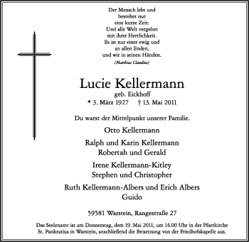 Traueranzeige von Lucie Kellermann von Tageszeitung