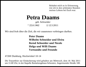 Traueranzeige von Petra Daams von Tageszeitung