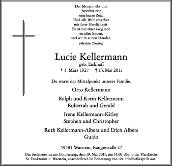 Traueranzeige von Lucie Kellermann von Tageszeitung
