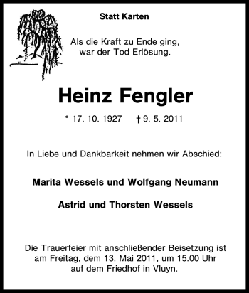 Traueranzeige von Heinz Fengler von Tageszeitung