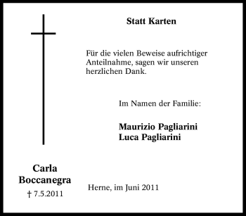 Traueranzeige von Carla Boccanegra von Tageszeitung