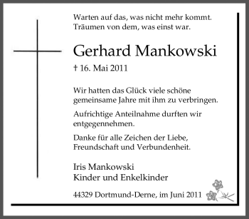 Traueranzeige von Gerhard Mankowski von Tageszeitung