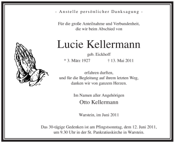 Traueranzeige von Lucie Kellermann von Tageszeitung