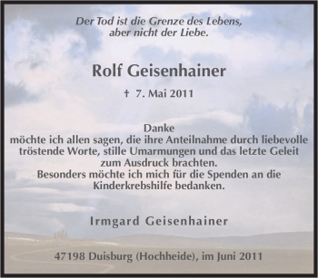 Traueranzeige von Rolf Geisenhainer von Tageszeitung