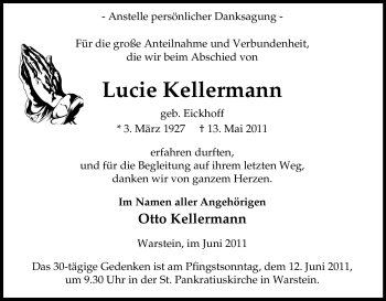 Traueranzeige von Lucie Kellermann von Tageszeitung