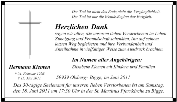 Traueranzeige von Hermann Kiemen von Tageszeitung