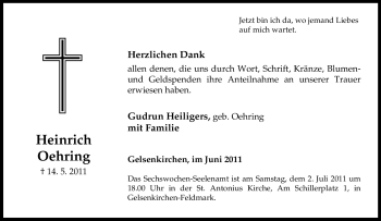 Traueranzeige von Heinrich Oehring von Tageszeitung