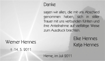 Traueranzeige von Werner Hennes von Tageszeitung