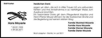 Traueranzeige von Hans Mayerle von Tageszeitung