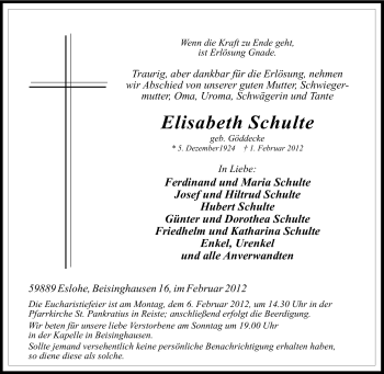 Traueranzeige von Elisabeth Schulte von Tageszeitung