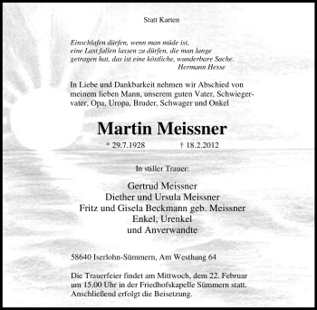 Traueranzeige von Martin Meissner von Tageszeitung