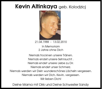 Traueranzeige von Kevin Altinkaya von Tageszeitung