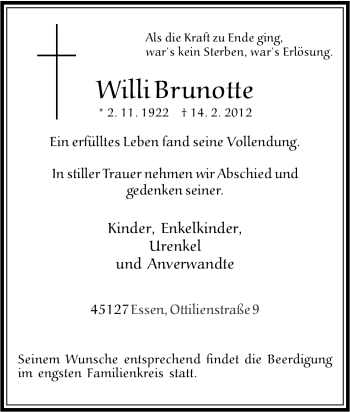 Traueranzeige von Willi Brunotte von Tageszeitung