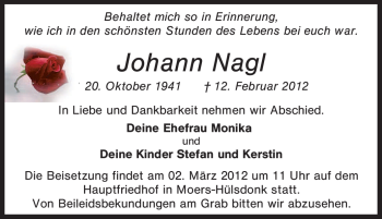 Traueranzeige von Johann Nagl von Tageszeitung