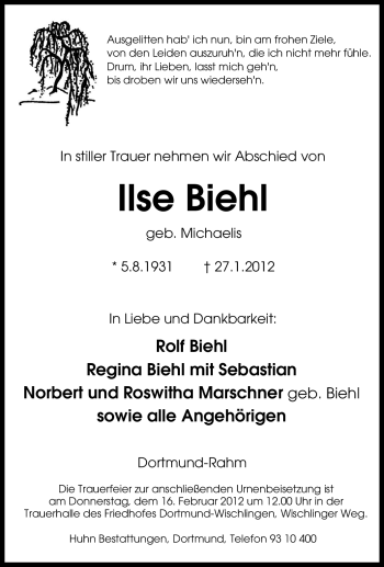 Traueranzeige von Ilse Biehl von Tageszeitung