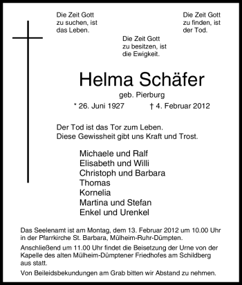 Traueranzeige von Helma Schäfer von Tageszeitung