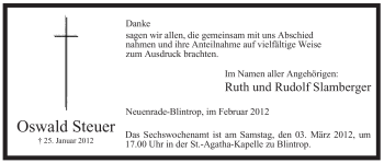 Traueranzeige von Oswald Steuer von Tageszeitung