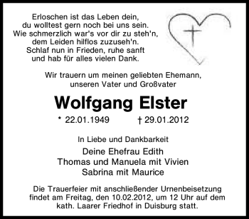 Traueranzeige von Wolfgang Elster von Tageszeitung