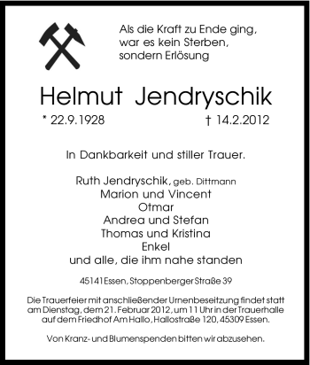 Traueranzeige von Helmut Jendryschik von Tageszeitung