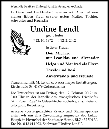 Traueranzeige von Undine Lendl von Tageszeitung