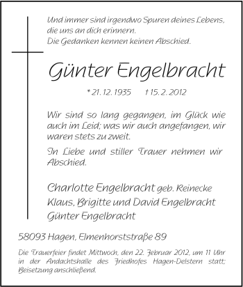 Traueranzeige von Günter Engelbracht von Tageszeitung