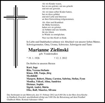 Traueranzeige von Marianne Zielinski von Tageszeitung