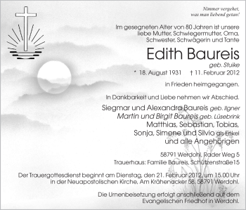 Traueranzeige von Edith Baureis von Tageszeitung