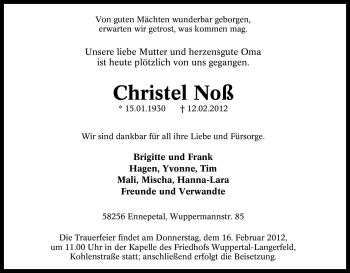 Traueranzeige von Christel Noß von Tageszeitung