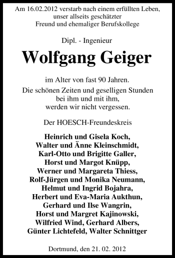 Traueranzeige von Wolfgang Geiger von Tageszeitung