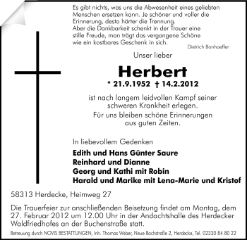 Traueranzeige von Herbert Unbekannt von Tageszeitung