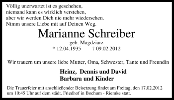Traueranzeige von Marianne Schreiber von Tageszeitung