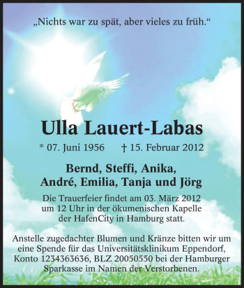 Traueranzeige von Ulla Lauert-Labas von Tageszeitung