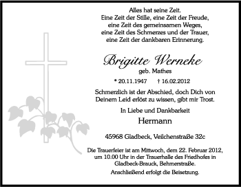 Traueranzeige von Brigitte Werneke von Tageszeitung