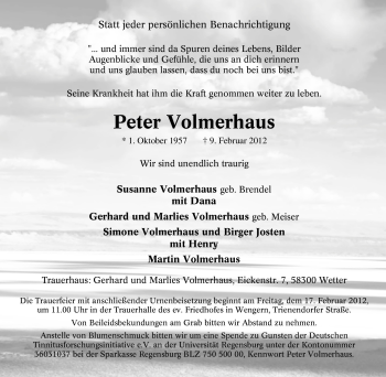 Traueranzeige von Peter Volmerhaus von Tageszeitung