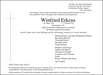 Traueranzeige von Winfried Erkens von Tageszeitung