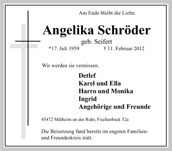 Traueranzeige von Angelika Schröder von Tageszeitung