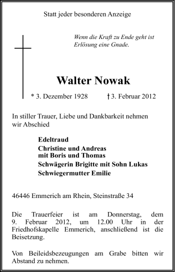 Traueranzeige von Walter Nowak von Tageszeitung