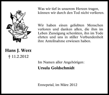 Traueranzeige von Hans J. Werz von Tageszeitung