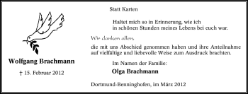 Traueranzeige von Wolfgang Brachmann von Tageszeitung