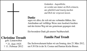 Traueranzeige von Christine Treudt von Tageszeitung