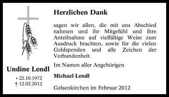 Traueranzeige von Undine Lendl von Tageszeitung