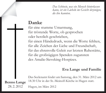 Traueranzeige von Benno Lange von Tageszeitung