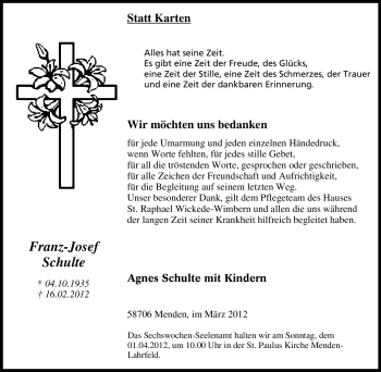 Traueranzeige von Franz-Josef Schulte von Tageszeitung