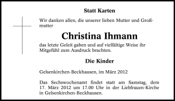 Traueranzeige von Christina Ihmann von Tageszeitung