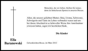 Traueranzeige von Ella Baranowski von Tageszeitung