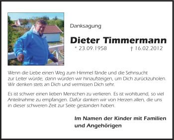 Traueranzeige von Dieter Timmermann von Tageszeitung