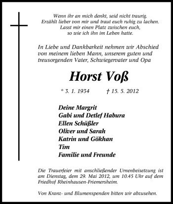 Traueranzeige von Horst Voß von Tageszeitung