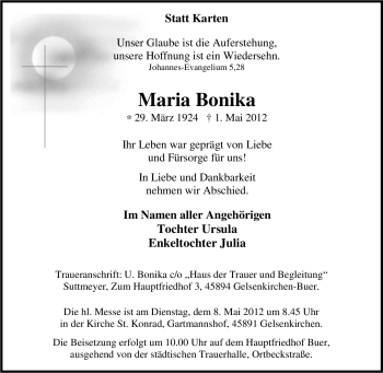 Traueranzeige von Maria Bonika von Tageszeitung