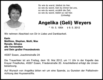 Traueranzeige von Angelika Weyers von Tageszeitung